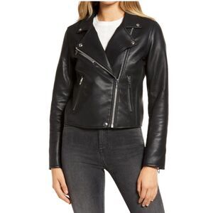 BLANKNYC Night Fever Faux Leather Fur Trim Moto Jacket